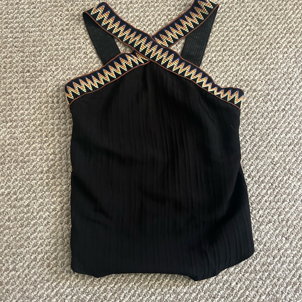 Black Sleeveless Top with Zigzag Trim